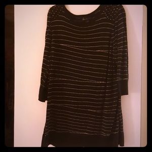 Lane Bryant gold and black striped tunic sweater.